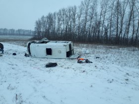 Авария в Мишкинском районе: недалеко от деревни Чураево перевернулся пассажирский автобус