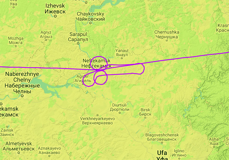 Пилот самолета, траекторией полета, "нарисовал" член в небе над Башкирией