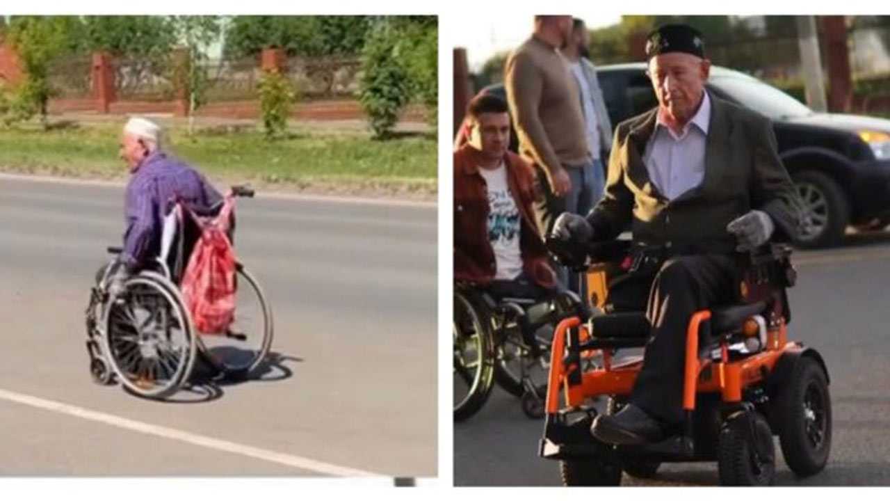 Уфимский блогер Рустам Набиев подарил коляску пожилому инвалиду без ноги