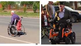 Уфимский блогер Рустам Набиев подарил коляску пожилому инвалиду без ноги