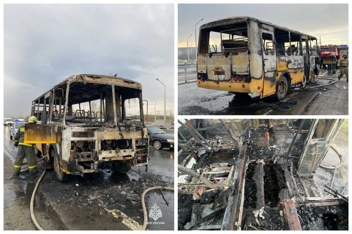 В Уфе загорелся школьный автобус, водитель в больнице